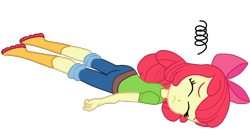 Size: 2944x1642 | Tagged: safe, alternate version, artist:gmaplay, derpibooru import, apple bloom, equestria girls, apple bloom's bow, bloom butt, bow, butt, hair bow, knock out, mimir, simple background, sleeping, solo, transparent background