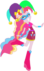 Size: 381x616 | Tagged: safe, artist:selenaede, artist:user15432, derpibooru import, pinkie pie, human, equestria girls, base used, boots, clothes, dress, element of laughter, hat, high heel boots, high heels, mask, pink dress, pink shoes, ponied up, shoes, simple background, solo, superhero, superhero costume, white background