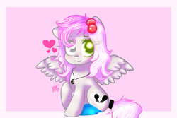 Size: 4500x3000 | Tagged: safe, artist:sweethearts11, derpibooru import, oc, oc:pandita, pegasus, pony, chibi, clothes, female, heterochromia, mare, socks, solo