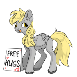 Size: 1024x1024 | Tagged: safe, artist:band sickle, derpibooru import, derpy hooves, pegasus, pony creator, :p, female, free hugs, mare, mobile app, sign, simple background, solo, text, tongue out, transparent background