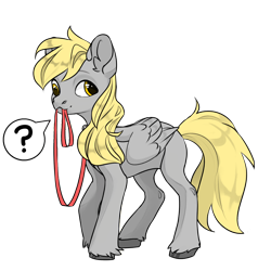 Size: 1024x1024 | Tagged: safe, artist:band sickle, derpibooru import, derpy hooves, pegasus, pony, :3, collar, cute, derpabetes, female, leash, mare, mouth hold, pet play, pony pet, question mark, simple background, solo, speech bubble, transparent background, wholesome