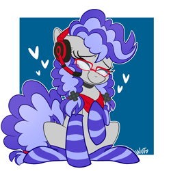 Size: 2048x2048 | Tagged: safe, artist:wutani, derpibooru import, oc, oc only, adorkable, bandana, clothes, commission, cute, dork, gaming headset, glasses, headphones, headset, smiling, socks, solo, striped socks, ych result, your character here