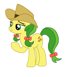 Size: 1662x1925 | Tagged: source needed, useless source url, safe, artist:three uncle, derpibooru import, apple fritter, earth pony, pony, apple family member, bow, cowboy hat, female, grin, hair bow, hat, mare, pple family member, simple background, smiling, transparent background