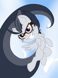 Size: 1536x2048 | Tagged: safe, artist:steelsoul, derpibooru import, rumble, pegasus, colt, flying, goggles, male, sky, smiling, solo