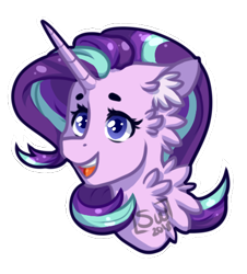 Size: 450x497 | Tagged: safe, alternate version, artist:silentwolf-oficial, derpibooru import, starlight glimmer, pony, unicorn, bust, chest fluff, ear fluff, female, mare, open mouth, signature, simple background, smiling, solo, transparent background, white outline