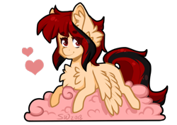 Size: 782x551 | Tagged: safe, artist:silentwolf-oficial, derpibooru import, oc, oc only, pegasus, pony, chest fluff, cloud, ear fluff, heart, lying down, on a cloud, pegasus oc, prone, signature, simple background, smiling, solo, transparent background, wings