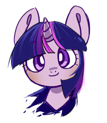 Size: 383x439 | Tagged: safe, artist:未知的生物, derpibooru import, twilight sparkle, pony, bust, female, horn, looking at you, mare, portrait, simple background, smiling, solo, white background