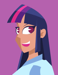 Size: 612x792 | Tagged: safe, artist:samoht-lion, derpibooru import, twilight sparkle, equestria girls, human coloration, open mouth, pink background, simple background, stylized