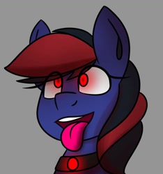 Size: 1080x1154 | Tagged: safe, artist:askhypnoswirl, oc, oc only, oc:mistic spirit, cyborg, pegasus, ahegao, collar, glowing eyes, gray background, hypnosis, hypnotized, mind control, open mouth, simple background, solo, tongue out