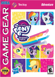 Size: 719x997 | Tagged: safe, derpibooru import, edit, applejack, fluttershy, pinkie pie, rainbow dash, rarity, spike, twilight sparkle, dragon, earth pony, pegasus, pony, unicorn, cover, esrb, happy birthday mlp:fim, mane seven, mane six, mlp fim's tenth anniversary, sega, sega game gear, tectoy