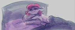 Size: 1899x765 | Tagged: safe, artist:anonymous, derpibooru import, snuzzle, earth pony, pony, /mlp/, bed, blanket, comfy, cozy, cute, drawthread, pillow, sleeping, snuzzlebetes, solo