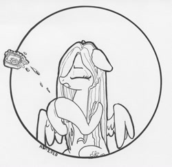 Size: 1233x1200 | Tagged: safe, artist:abronyaccount, derpibooru import, fluttershy, pegasus, pony, black and white, cutie mark, eyes closed, female, frown, grayscale, hooves together, horse problems, ink, ink drawing, inktober, inktober 2020, mare, monochrome, slippery, soap, traditional art, wet, wet mane, wings, wings down