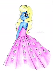 Size: 2262x3017 | Tagged: safe, artist:liaaqila, derpibooru import, oc, oc:azure/sapphire, costume conundrum: rarity, equestria girls, crossdressing, princess costume