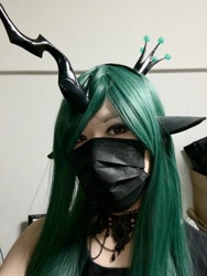 Size: 768x1024 | Tagged: safe, artist:nullpotower, derpibooru import, queen chrysalis, human, clothes, cosplay, costume, face mask, horn, irl, irl human, jewelry, mask, necklace, photo, solo