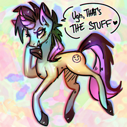 Size: 1000x1000 | Tagged: safe, artist:bunchi, derpibooru import, oc, oc:acid pecks, unicorn, colored, drugs, dyed mane, female, highlights, mare, mohawk, psychedelic, skinny, solo, spiky hair