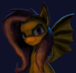 Size: 1727x1667 | Tagged: safe, artist:nullpotower, derpibooru import, fluttershy, bat pony, pony, bat ponified, bat wings, dark, fangs, female, flutterbat, mare, race swap, solo, wings