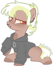 Size: 1854x2292 | Tagged: safe, artist:kurosawakuro, derpibooru import, oc, oc only, earth pony, pony, clothes, female, hoodie, mare, offspring, parent:limestone pie, parent:trenderhoof, simple background, solo, transparent background