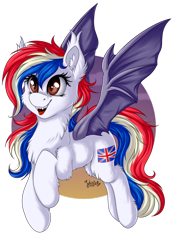 Size: 1600x2263 | Tagged: safe, artist:julunis14, derpibooru import, oc, oc only, oc:britannia (uk ponycon), bat pony, earth pony, bat ponified, bat wings, chest fluff, cute, digital, ear fluff, fangs, race swap, simple background, solo, transparent background, wings