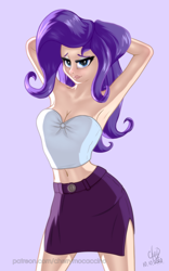 Size: 1200x1920 | Tagged: safe, artist:cherrymocaccino, artist:zuko42, derpibooru import, rarity, human, art pack:music album 'e.g.8 themes', equestria girls, arm behind head, armpits, belly button, breasts, cleavage, clothes, female, humanized, looking at you, miniskirt, raritits, skirt, solo