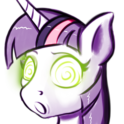 Size: 500x500 | Tagged: safe, artist:cocaine, derpibooru import, twilight sparkle, unicorn twilight, unicorn, glowing eyes, hypnosis, open mouth