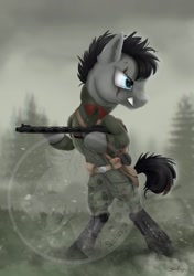 Size: 1280x1819 | Tagged: safe, artist:safizejaart, derpibooru import, oc, oc only, soldier, soldier pony, watermark, weapon