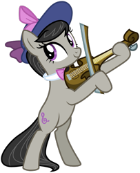 Size: 521x641 | Tagged: safe, artist:nano23823, derpibooru import, octavia melody, earth pony, pony, .svg available, bipedal, bowtie, female, mare, musical instrument, simple background, smiling, solo, svg, transparent background, vector, violin
