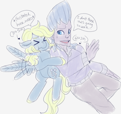 Size: 2390x2253 | Tagged: safe, derpibooru import, derpy hooves, human, colored sketch, crossover, crossover shipping, interspecies, jean pierre polnareff, jojo's bizarre adventure, polnaderp, shipping