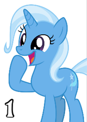 Size: 202x284 | Tagged: safe, derpibooru import, trixie, pony, unicorn, 1, cropped, female, happy, mare, open mouth, raised hoof, simple background, smiling, solo, white background