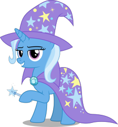 Size: 7458x8000 | Tagged: safe, artist:chrzanek97, derpibooru import, trixie, pony, unicorn, female, happy birthday mlp:fim, lidded eyes, magic wand, mare, mlp fim's tenth anniversary, simple background, smiling, solo, transparent background, trixie's cape, trixie's hat, trixie's wand, vector