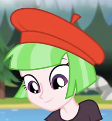 Size: 524x569 | Tagged: safe, derpibooru import, screencap, drama letter, watermelody, equestria girls, legend of everfree, background human, beret, cropped, female, hat, solo