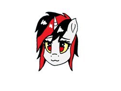 Size: 1158x869 | Tagged: safe, artist:artevi, derpibooru import, oc, oc:blackjack, pony, unicorn, fallout equestria, fallout equestria: project horizons, fanfic art, glowing eyes, head, horn, simple background, solo, transparent background, yellow sclera