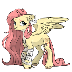 Size: 1024x1024 | Tagged: safe, alternate version, derpibooru import, fluttershy, pegasus, pony, pony creator, alternate cutie mark, alternate design, bandage, cute, feather, freckles, shyabetes, simple background, solo, transparent background