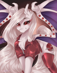 Size: 3000x3800 | Tagged: safe, artist:bunnywhiskerz, derpibooru import, oc, oc:crimson feral, bat pony, bat pony oc, bat wings, clothes, commission, female, high res, red eyes, solo, wings