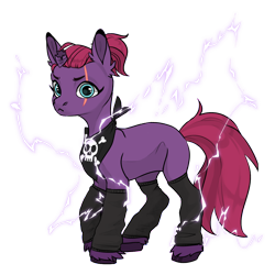 Size: 1024x1024 | Tagged: safe, derpibooru import, tempest shadow, pony, unicorn, pony creator, alternate design, bandana, broken horn, electricity, handkerchief, horn, legwarmers, ponytail, scar, simple background, solo, transparent background