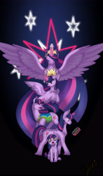 Size: 2940x5010 | Tagged: safe, artist:duskflare, derpibooru import, princess twilight 2.0, twilight sparkle, twilight sparkle (alicorn), unicorn twilight, alicorn, pony, unicorn, the ending of the end, the last problem, age difference, age progression, book, crown, female, filly, filly twilight sparkle, happy birthday mlp:fim, hoof shoes, jewelry, mlp fim's tenth anniversary, peytral, regalia, self ponidox, winter wrap up vest, younger