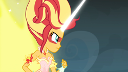 Size: 1920x1080 | Tagged: safe, derpibooru import, screencap, sunset shimmer, equestria girls, friendship games, bare shoulders, daydream shimmer, female, sleeveless, solo, strapless