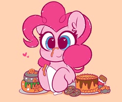 Size: 3100x2600 | Tagged: safe, artist:kittyrosie, derpibooru import, pinkie pie, earth pony, pony, blushing, cake, candy, chocolate, cookie, cute, diapinkes, ear fluff, floating heart, food, halloween, heart, heart eyes, high res, holiday, icing bag, icing on nose, wingding eyes