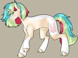 Size: 1762x1313 | Tagged: safe, artist:toptian, derpibooru import, oc, oc only, pony, unicorn, cloven hooves, colored hooves, horn, raised hoof, simple background, solo, unicorn oc