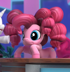 Size: 403x412 | Tagged: safe, derpibooru import, screencap, pinkie pie, pony, hello pinkie pie, alternate hairstyle, cropped, faic, female, solo