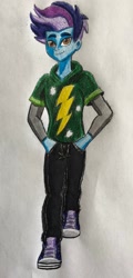 Size: 1024x2138 | Tagged: safe, artist:bozzerkazooers, artist:jebens1, derpibooru import, oc, oc:lightning crash, equestria girls, clothes, converse, hands in pockets, hoodie, shoes, traditional art