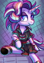 Size: 2480x3508 | Tagged: safe, artist:musicfirewind, derpibooru import, starlight glimmer, unicorn, alternate hairstyle, clothes, edgelight glimmer, gameloft, gameloft interpretation, shoes, skirt