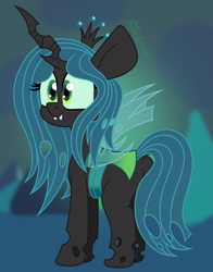 Size: 1400x1787 | Tagged: safe, artist:puperhamster, derpibooru import, queen chrysalis, changeling, changeling queen, butt, cave, cute, cutealis, dock, female, horn, solo, wings