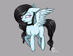 Size: 2914x2236 | Tagged: safe, artist:cvanilda, derpibooru import, oc, oc only, pegasus, pony, choker, female, gray background, mare, pegasus oc, signature, simple background, solo, wings