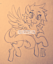 Size: 300x358 | Tagged: safe, artist:ferwildir, derpibooru import, derpy hooves, pegasus, pony, :p, female, lineart, mare, solo, tongue out, traditional art