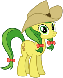 Size: 625x771 | Tagged: safe, artist:nano23823, derpibooru import, apple fritter, earth pony, pony, .svg available, apple family member, bow, cowboy hat, eyelashes, female, hair bow, hat, mare, simple background, solo, svg, tail bow, transparent background, vector