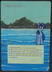 Size: 1061x1472 | Tagged: artist needed, safe, twilight sparkle, pony, unicorn, crossover, custom, female, irl, island, looking at you, magic the gathering, mare, ocean, photo, solo, text, toy