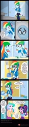 Size: 900x3980 | Tagged: safe, artist:niban-destikim, derpibooru import, princess celestia, principal celestia, rainbow dash, sci-twi, twilight sparkle, equestria girls, bathroom, bathroom stall, canterlot high, comic, comic strip, commission, d'oh, d'oh!, delighted, dialogue, epilogue in the description, funny, glasses, grin, gross, henry kissinger, mirror, moments before disaster, nervous, nervous grin, pythagorean theorem, simpsons did it, smiling, toilet, word balloon