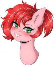 Size: 700x831 | Tagged: safe, artist:torihime, derpibooru import, oc, oc only, oc:shimmy, oc:strawberry glaze, earth pony, pony, blushing, flirty, looking at you, sassy, simple background, smiling, smirk, solo, white background