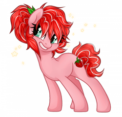 Size: 700x669 | Tagged: safe, artist:alfury, derpibooru import, oc, oc only, oc:shimmy, oc:strawberry glaze, earth pony, pony, freckles, leaning, simple background, smiling, smirk, solo, transparent background