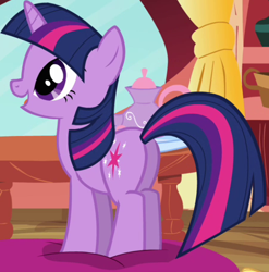 Size: 447x452 | Tagged: safe, derpibooru import, screencap, twilight sparkle, pony, spike at your service, butt, cropped, cushion, female, golden oaks library, mare, pillow, plot, twibutt